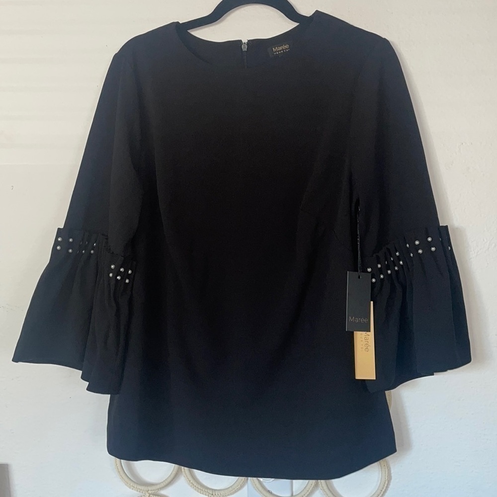 NWT Maree Pour Toi Black Bell Sleeve Blouse Top Size 12